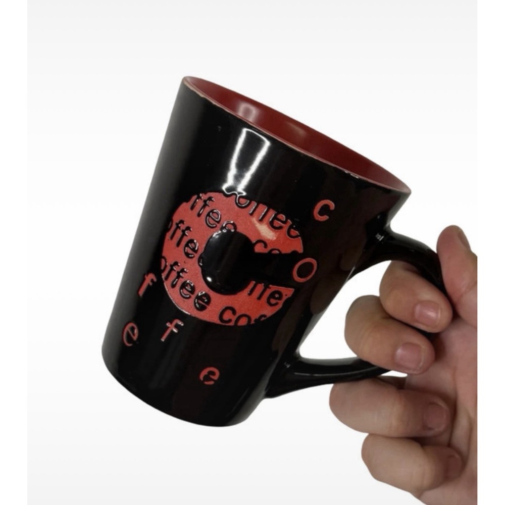 Mulberry Black & Red Coffee Mug "C" Raised Letter Design
